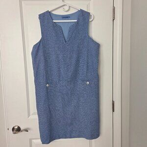 J. McLaughlin Fully Lined Blue Linen  Dress Women  XL With V-Neck-RESORT SALE